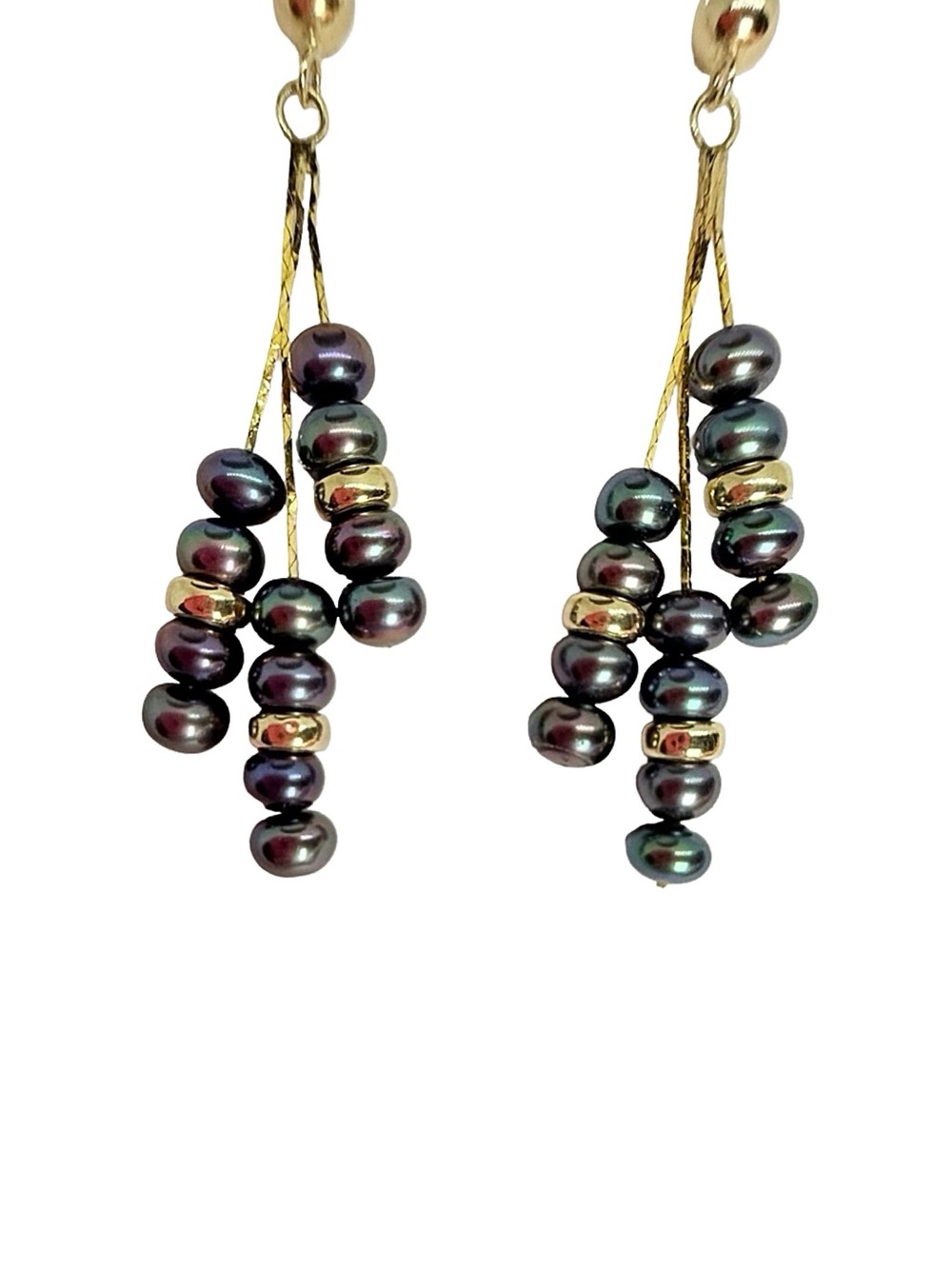 Gold & Black Pearl Cluster Drop Earrings - Elegant Women's Jewelry - Picture 16 of 16